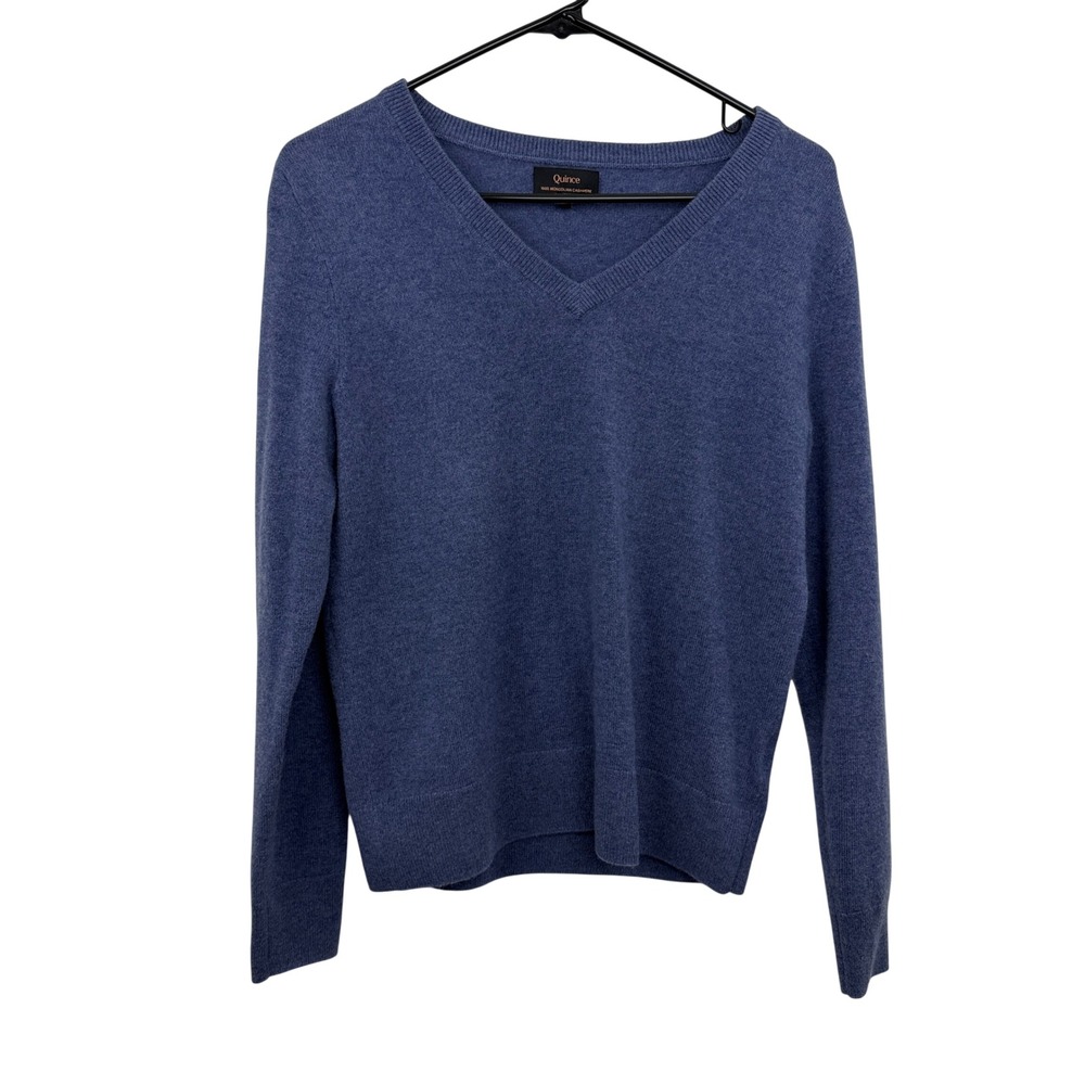 Quince Sweater Womens Small Heather Storm Blue V Neck Mongolian Cashmere Top
